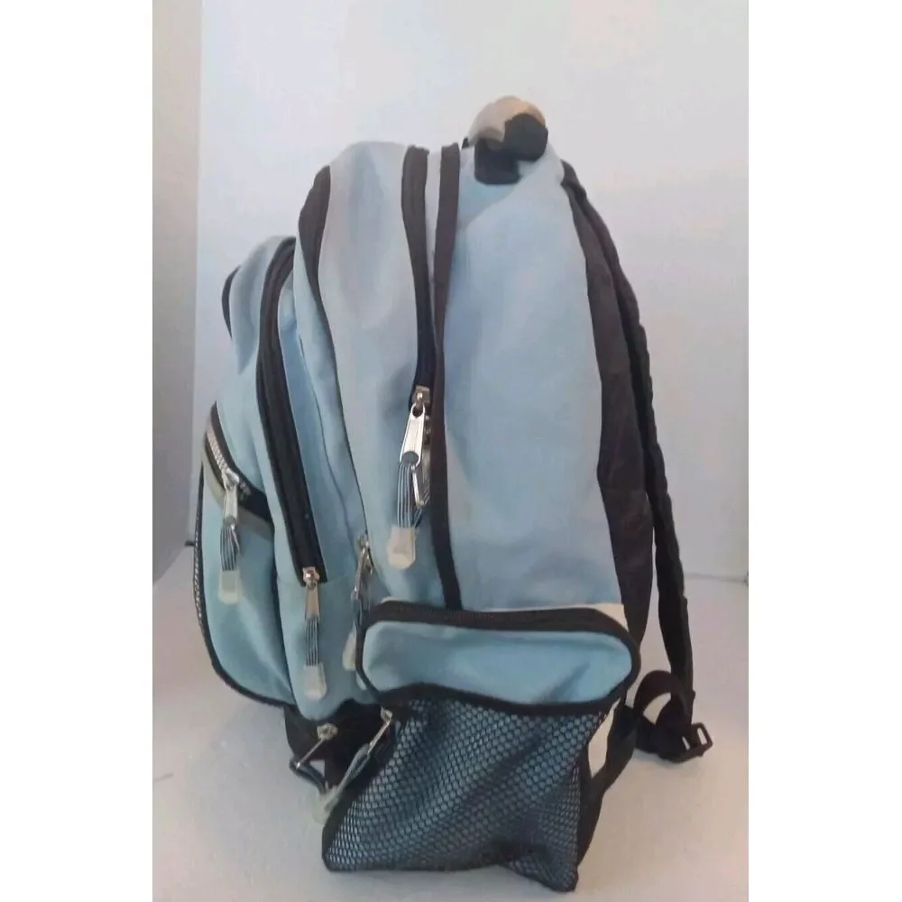 Multi-Pocket Backpack Light Blue Gray Mesh Laptop Bag‎ Multiple Compartments